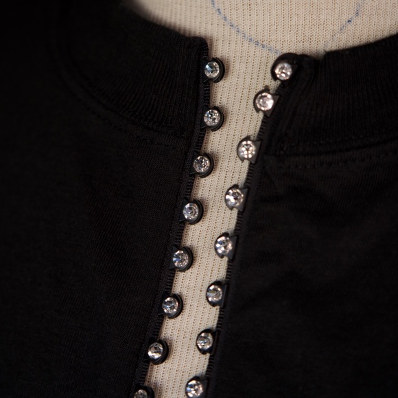Vintage Christine Alexander 100% Cotton Jewel Studded Zipper Black Shirt Size S - Picture 10 of 17